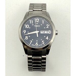 Timex Easy Reader Watch Men 35mm Silver Tone Indiglo Date WR 30M Pre Owned